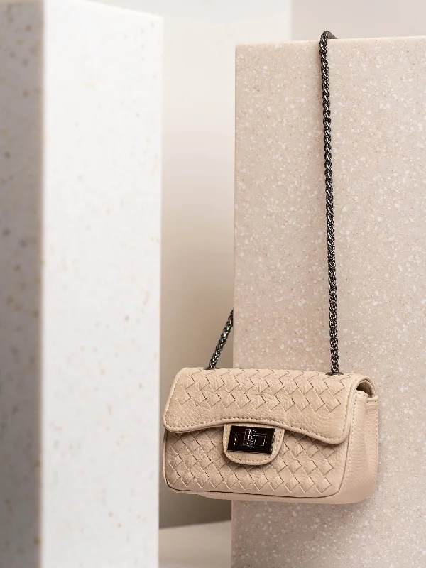 Women Beige Textured PU Sling Bag