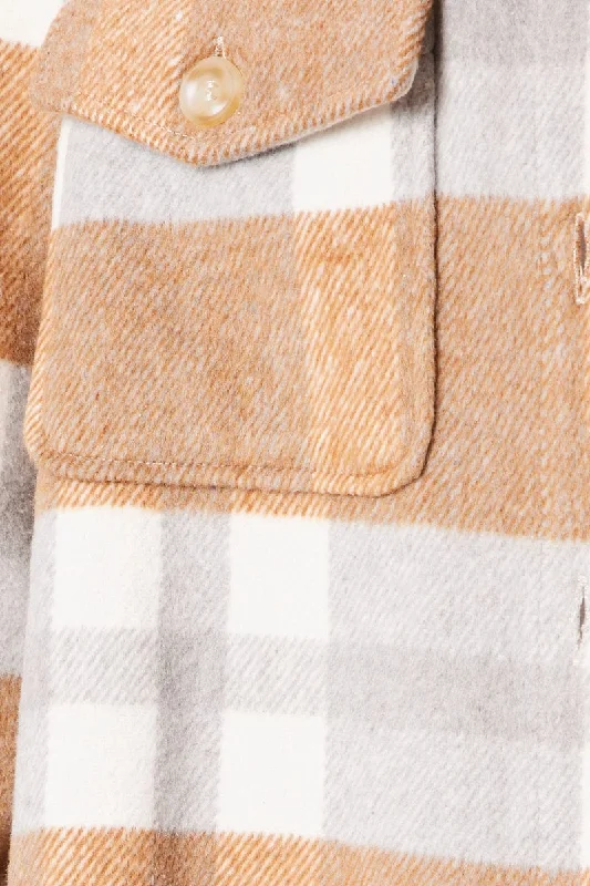 Beige Check Relaxed Shirt Long Sleeve