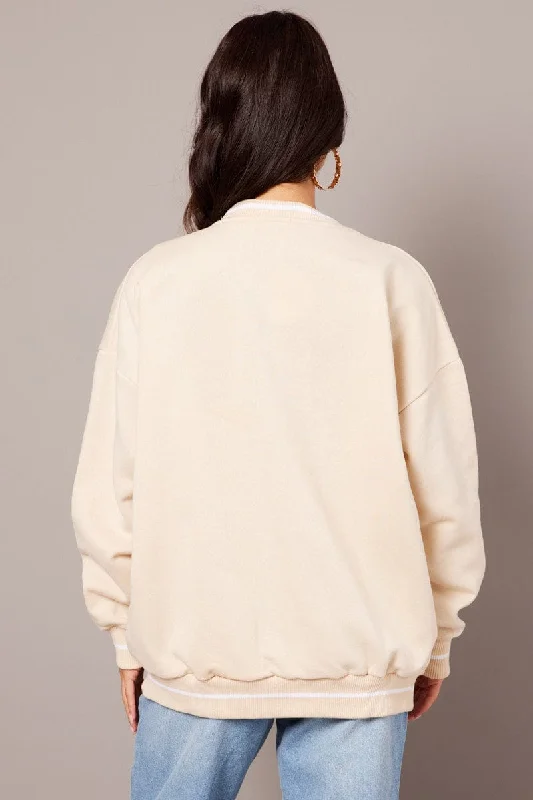 Beige Graphic Sweater Long Sleeve