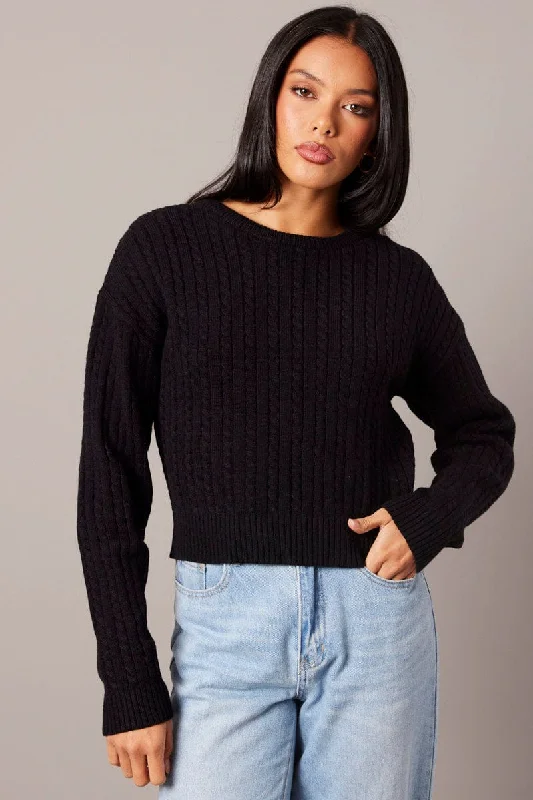 Black Cable Knit Top Long Sleeve