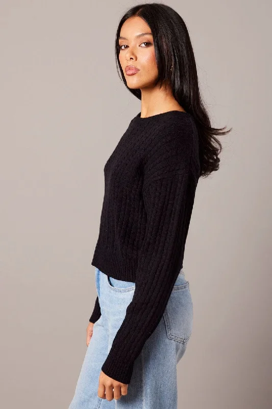 Black Cable Knit Top Long Sleeve