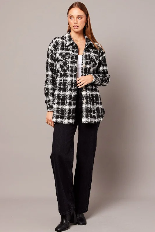 Black Check Relaxed Shirt Long Sleeve Shacket