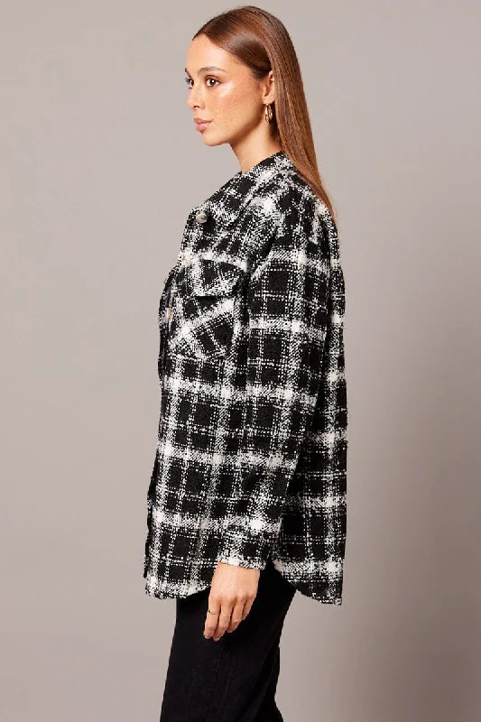 Black Check Relaxed Shirt Long Sleeve Shacket