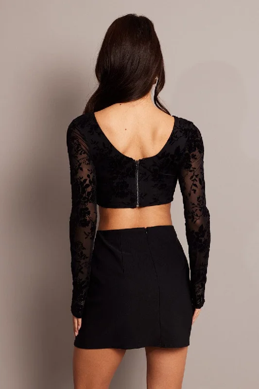 Black Corset Top Long Sleeve