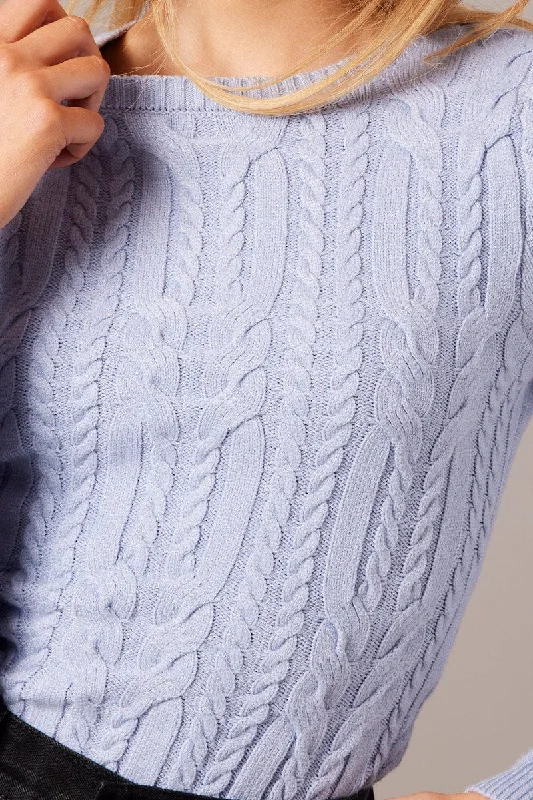 Blue Cable Knit Top Long Sleeve