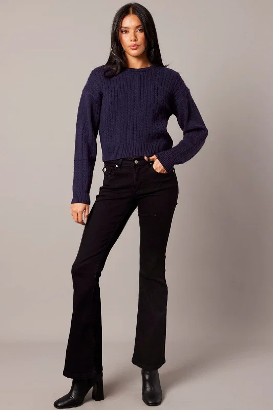 Blue Cable Knit Top Long Sleeve