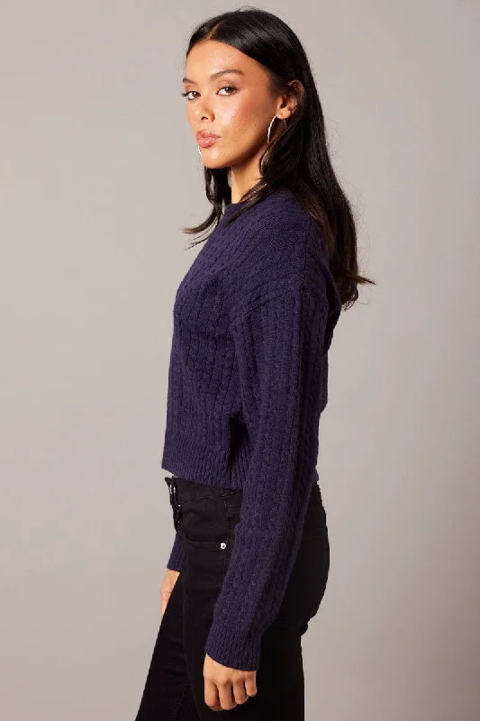 Blue Cable Knit Top Long Sleeve