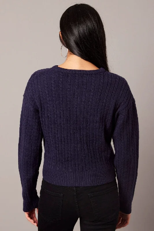 Blue Cable Knit Top Long Sleeve