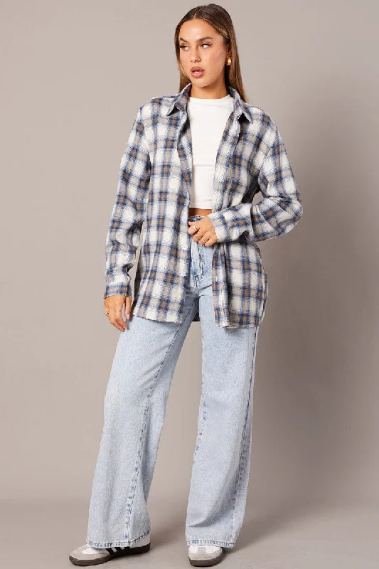 Blue Check Relaxed Shirt Long Sleeve