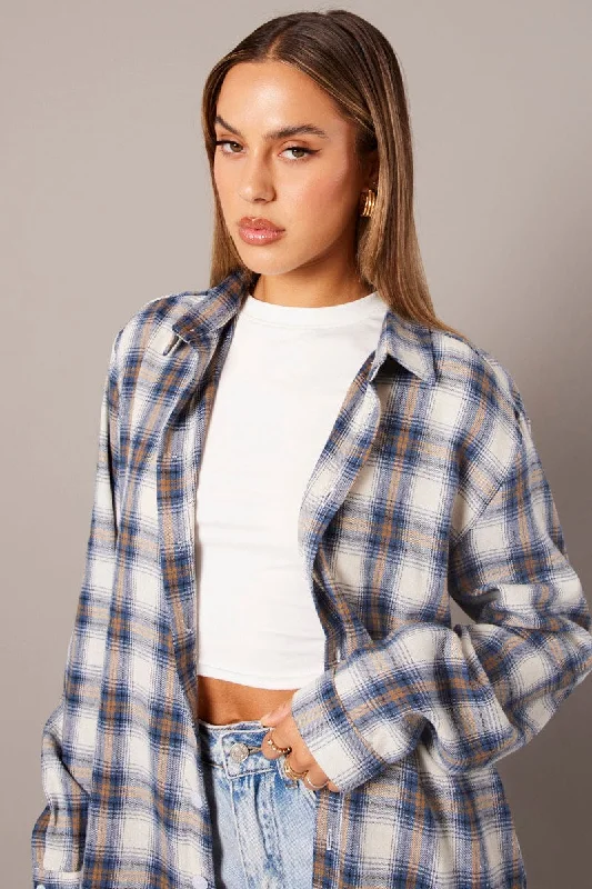 Blue Check Relaxed Shirt Long Sleeve