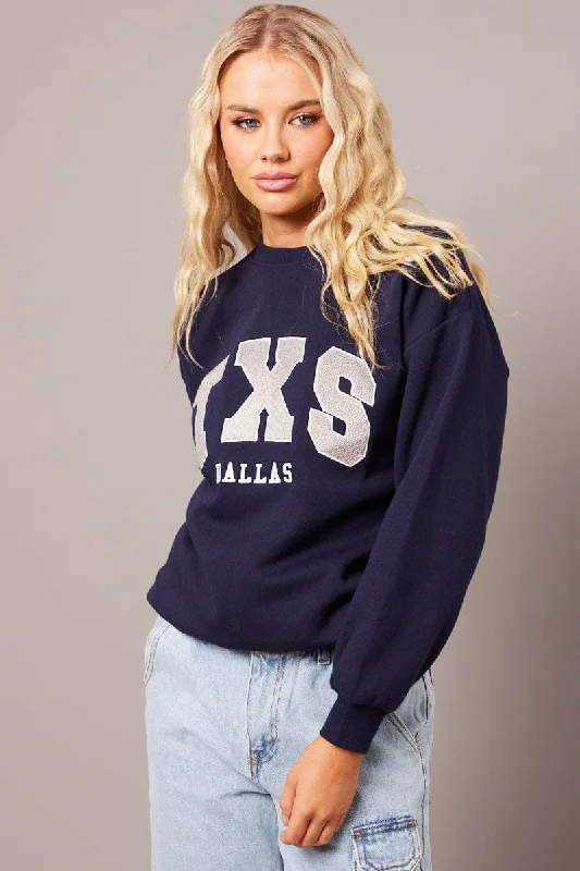 Blue Graphic Sweater Long Sleeve