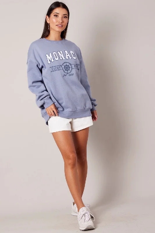 Blue Graphic Sweater Long Sleeve