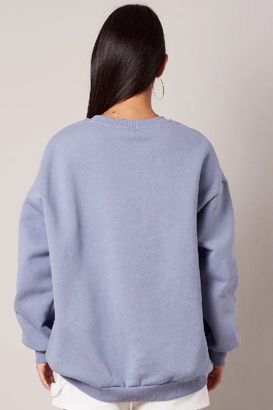 Blue Graphic Sweater Long Sleeve