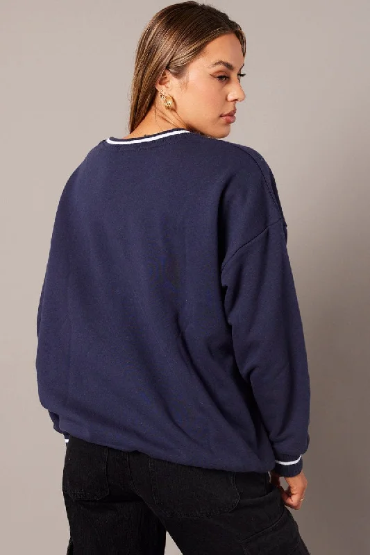 Blue Graphic Sweater Long Sleeve