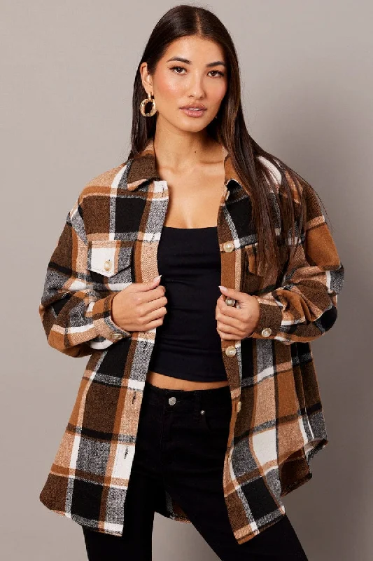 Brown Check Relaxed Shirt Long Sleeve