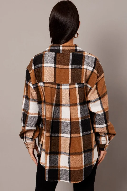 Brown Check Relaxed Shirt Long Sleeve