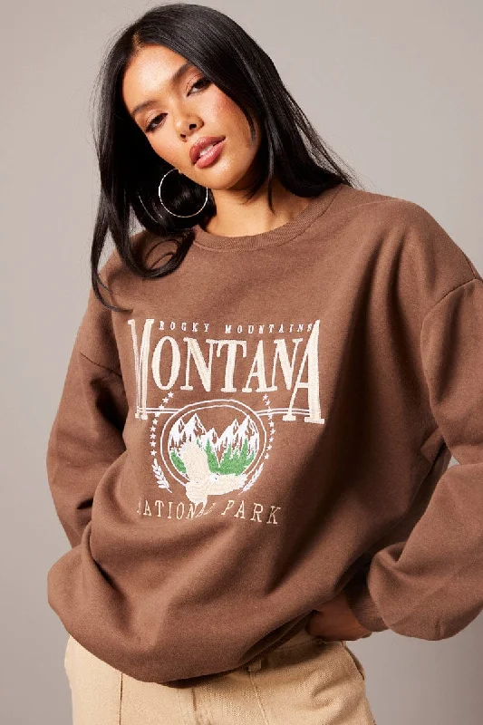 Brown Graphic Sweater Long Sleeve