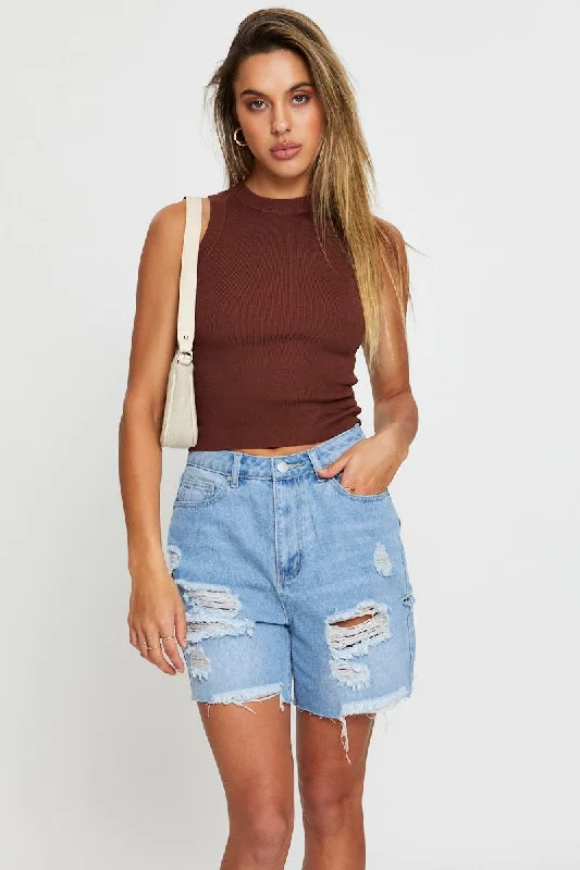 Brown Knit Top Sleeveless