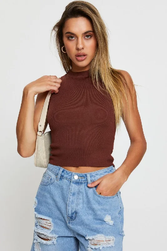 Brown Knit Top Sleeveless