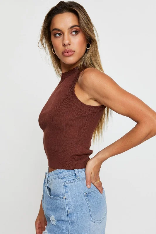 Brown Knit Top Sleeveless