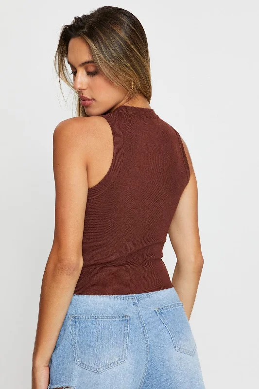 Brown Knit Top Sleeveless