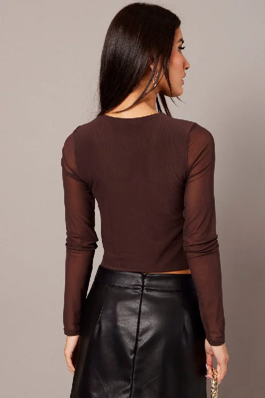 Brown Mesh Top Cut Out Front