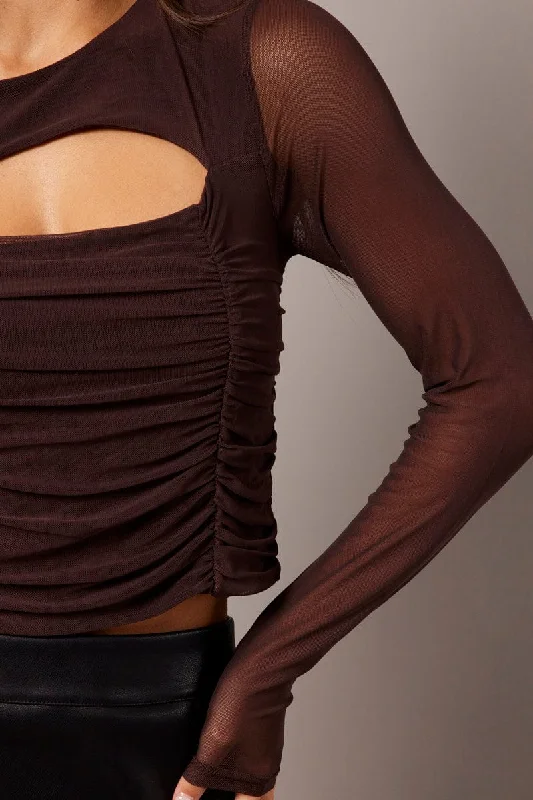 Brown Mesh Top Cut Out Front