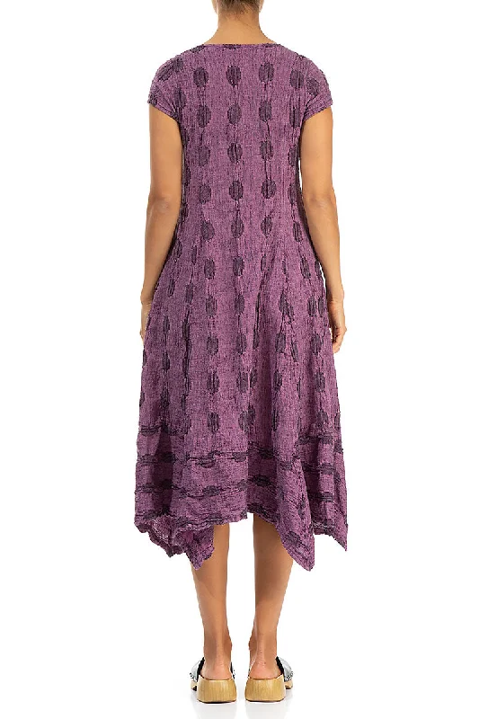 Flared Textured Bubbles Wild Berry Linen Dress