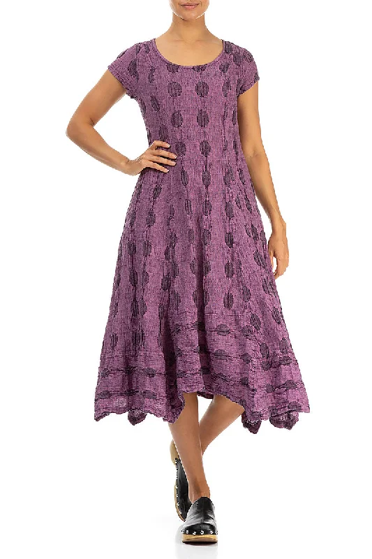 Flared Textured Bubbles Wild Berry Linen Dress