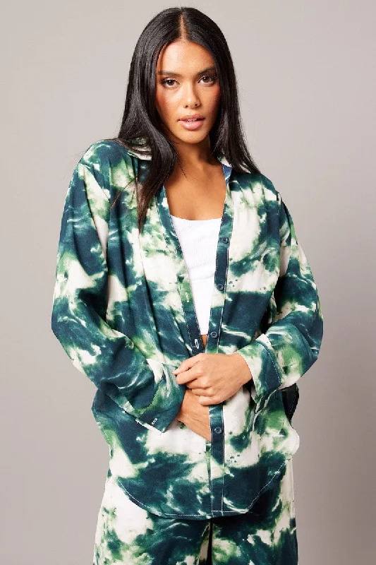 Green Abstract Relaxed Shirt Long Sleeve