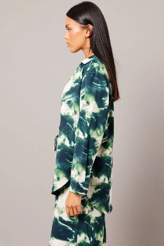 Green Abstract Relaxed Shirt Long Sleeve