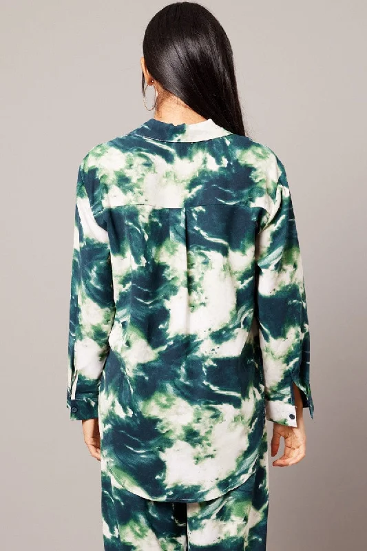 Green Abstract Relaxed Shirt Long Sleeve