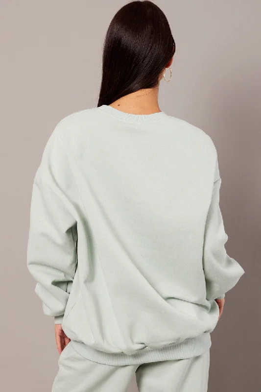 Green Graphic Sweater Long Sleeve