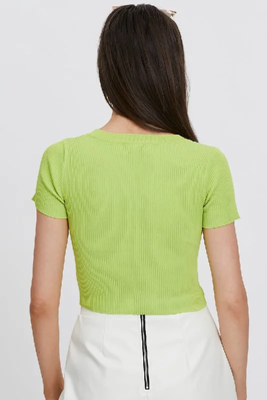 Green Short Sleeve Knit Top