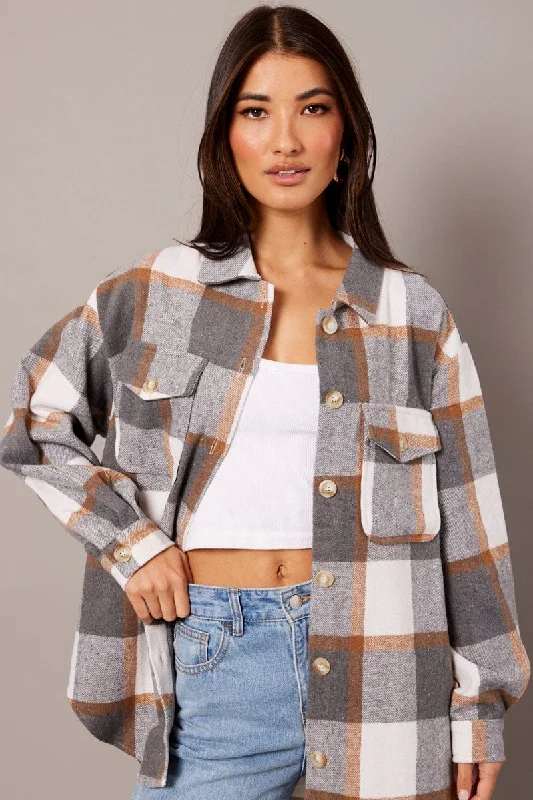 Grey Check Relaxed Shirt Long Sleeve