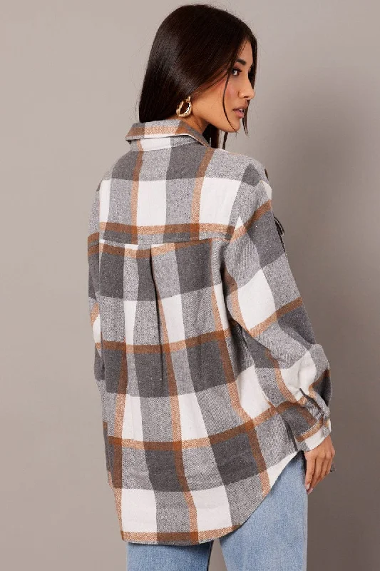 Grey Check Relaxed Shirt Long Sleeve