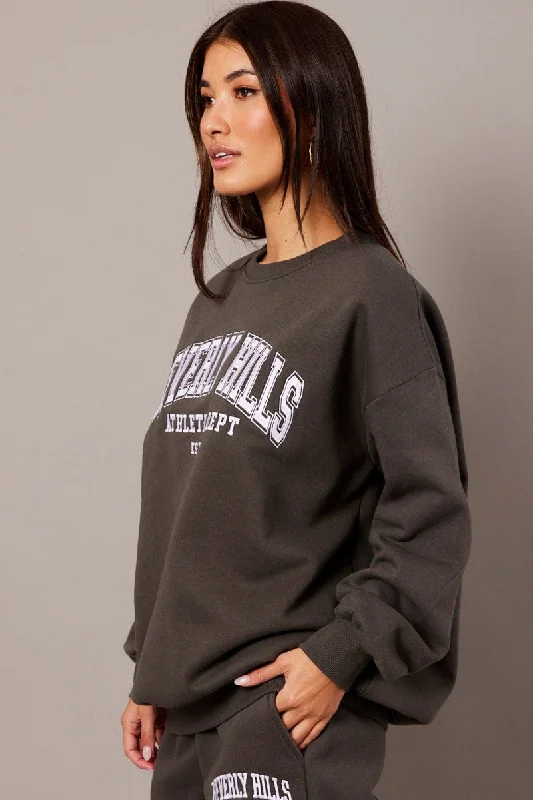 Grey Graphic Sweater Long Sleeve