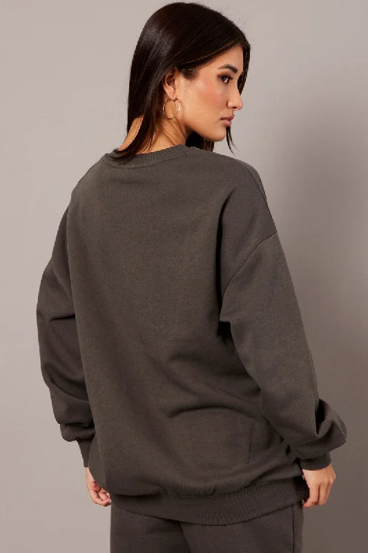 Grey Graphic Sweater Long Sleeve