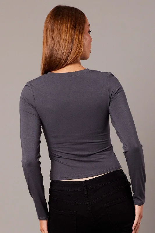 Grey Top Long Sleeve Crew Neck Modal