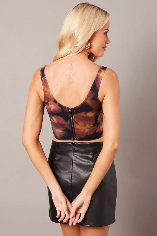 Multi Floral Corset Top Mesh