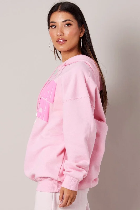 Pink Graphic Hoodie Sweater Long Sleeve