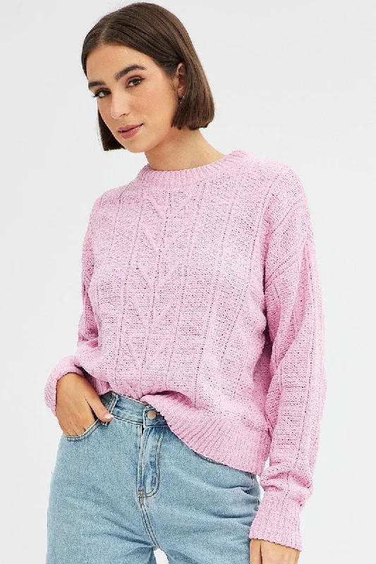 Pink Knit Top Long Sleeve Crop