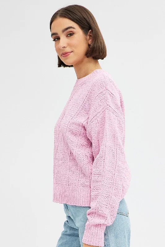 Pink Knit Top Long Sleeve Crop