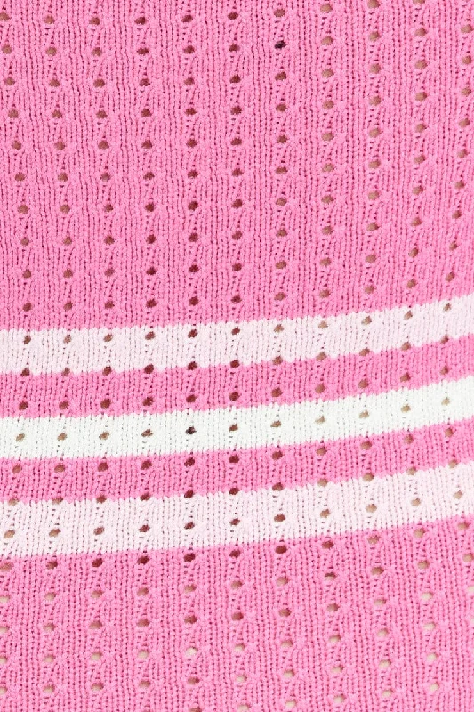 Pink Stripe Knit Dress Sleeveless Midi