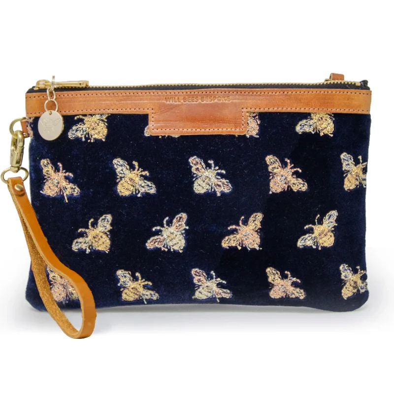 Diana 2 in 1 Clutch - Classic Bees on Navy Velvet