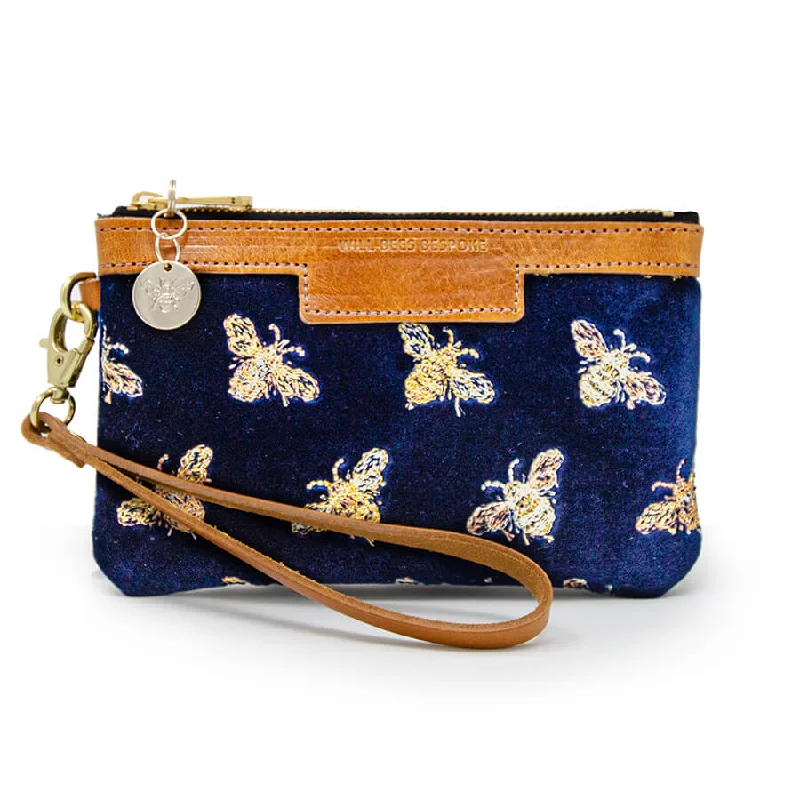 Mini Diana 2 in 1 Clutch - Classic Bees on Navy Velvet