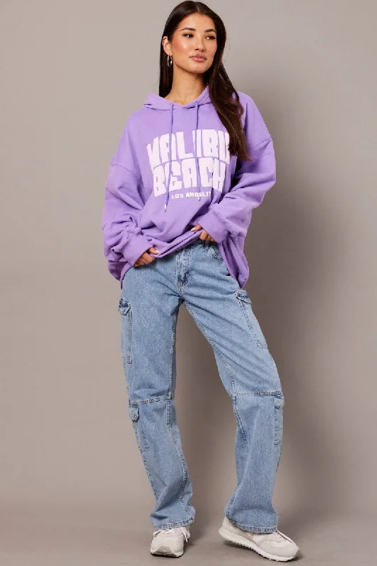 Purple Graphic Hoodie Sweater Long Sleeve