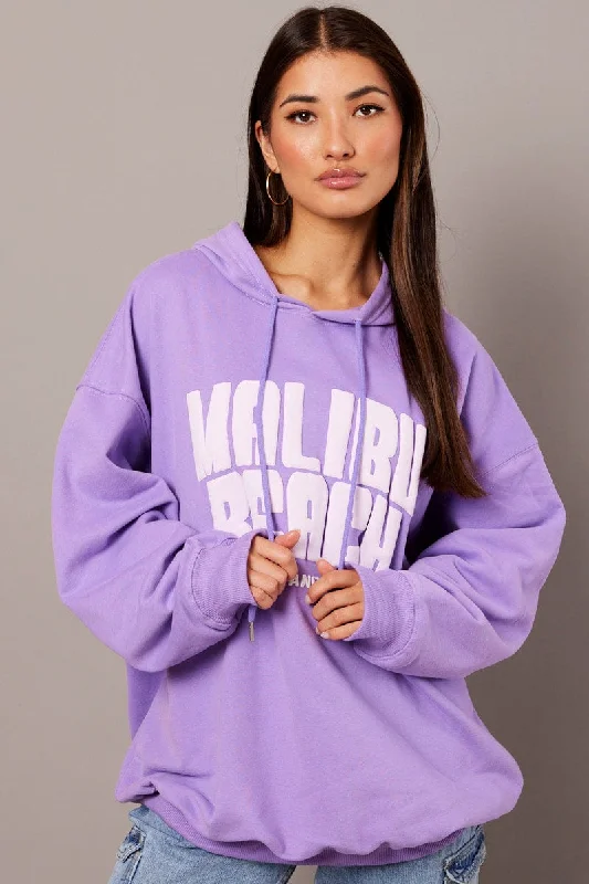 Purple Graphic Hoodie Sweater Long Sleeve