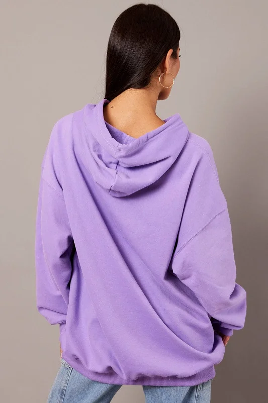 Purple Graphic Hoodie Sweater Long Sleeve