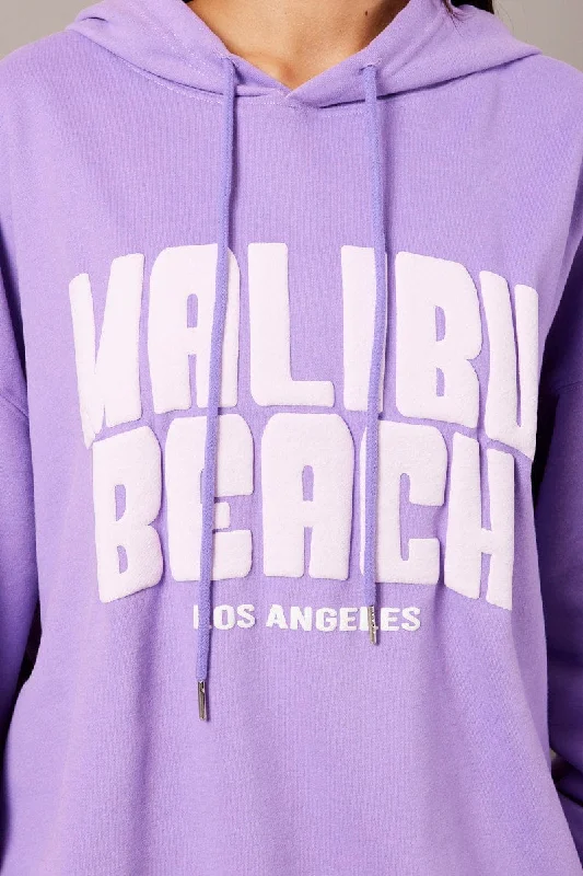 Purple Graphic Hoodie Sweater Long Sleeve